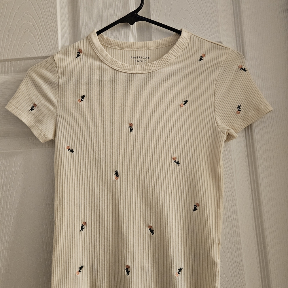 American Eagle Outfitters Cream Ribbed Top